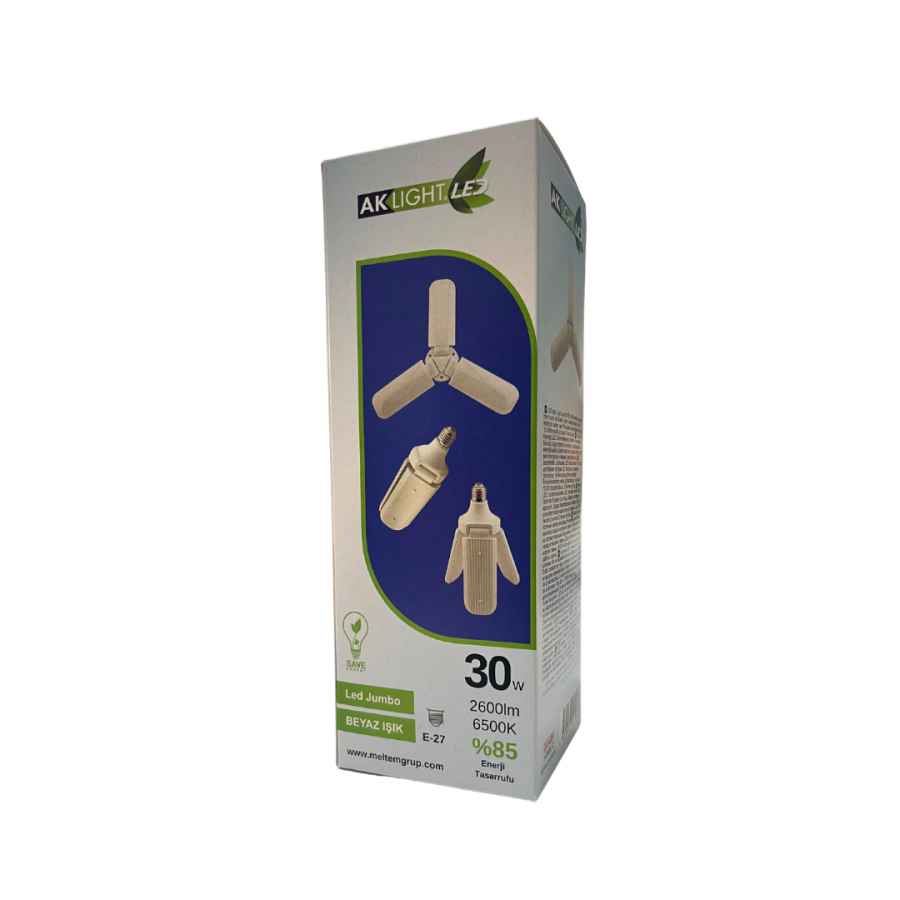 AKLIGHT 30W LED Pervane Ampul Beyaz Işık E-27 AKLIGHT 30W LED Pervane Ampul Beyaz Işık E-27