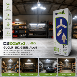 AKLIGHT 30W LED Pervane Ampul Beyaz Işık E-27 AKLIGHT 30W LED Pervane Ampul Beyaz Işık E-27