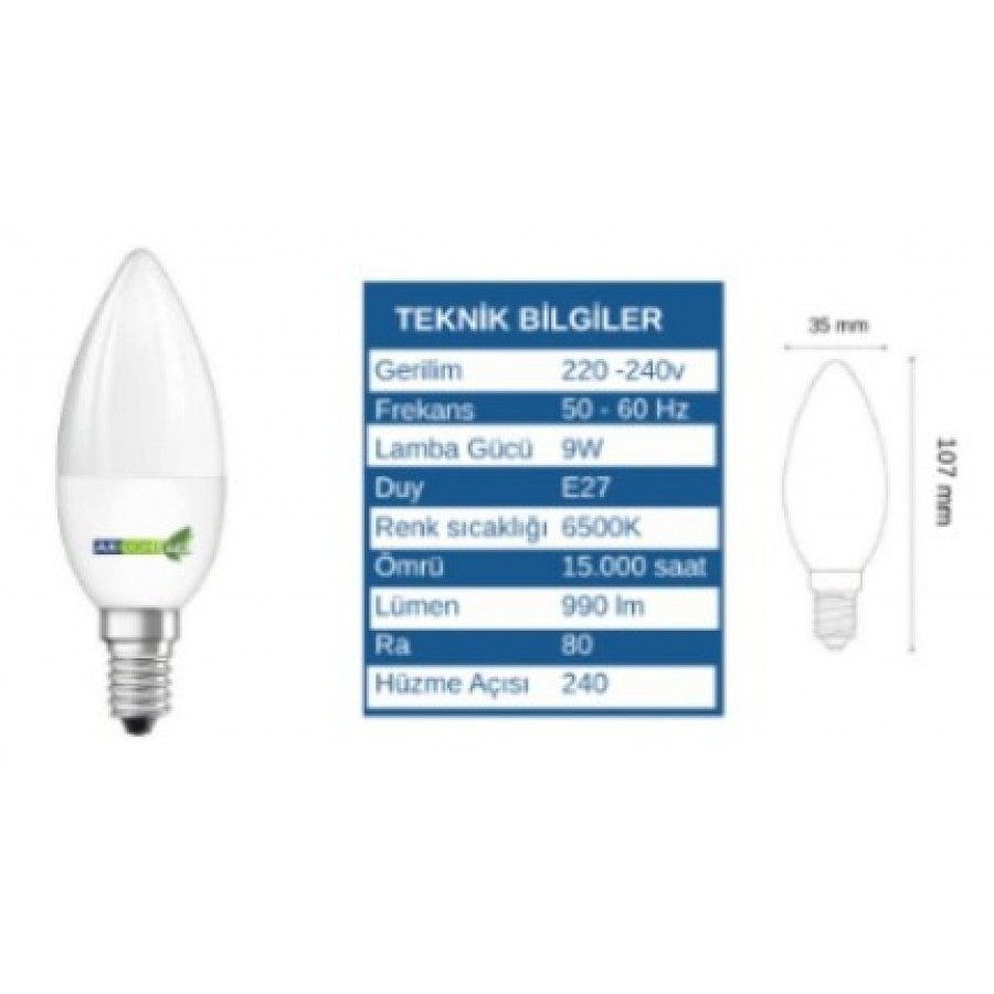 AKLIGHT 7W LED Mum Ampul Beyaz Işık AKLIGHT 7W LED Mum Ampul Beyaz Işık