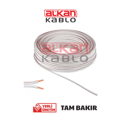 Alkan 2x0.75 mm Hoparlör Kablosu – Tam Bakır Bitişik Yassı Kordon H03VH-H Beyaz