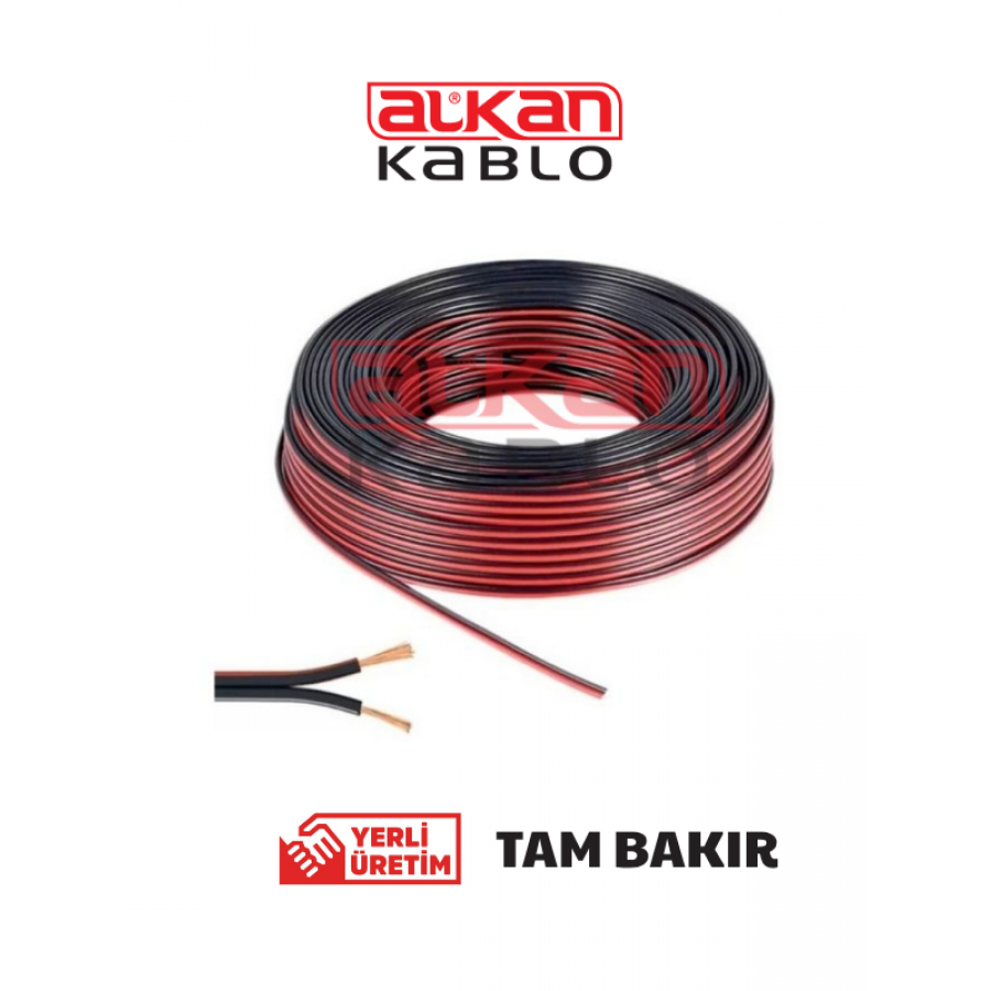 Alkan 2x0.75 mm Hoparlör Kablosu – Tam Bakır Bitişik Yassı Kordon H03VH-H Siyah