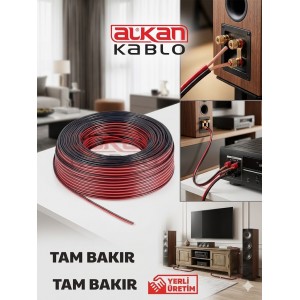 Alkan 2x0.75 mm Hoparlör Kablosu – Tam Bakır Bitişik Yassı Kordon H03VH-H Siyah