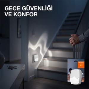 LEDVANCE Sensörlü LED Gece Lambası - Priz Tipi Otomatik Yanıp Sönen Bebek Odası, Koridor ve Merdiven Lambası (Sıcak Sarı Işık)