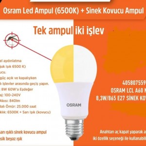 Osram 8W Beyaz Işık 840 lm E27 Led Ampul Sinek Kovucu Özellikli Osram 8W Beyaz Işık 840 lm E27 Led Ampul Sinek Kovucu Özellikli